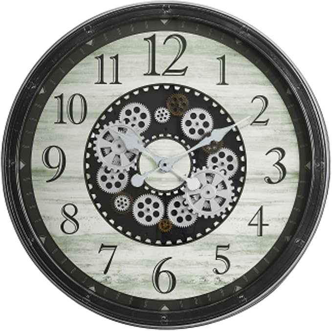 30" Farmhouse Series Wall Clock, Vintage Industrial Style, Steampunk 3D Arabic Numeral, Moving Gear Wall Decor for Living Room, Dining Room, and Entryway