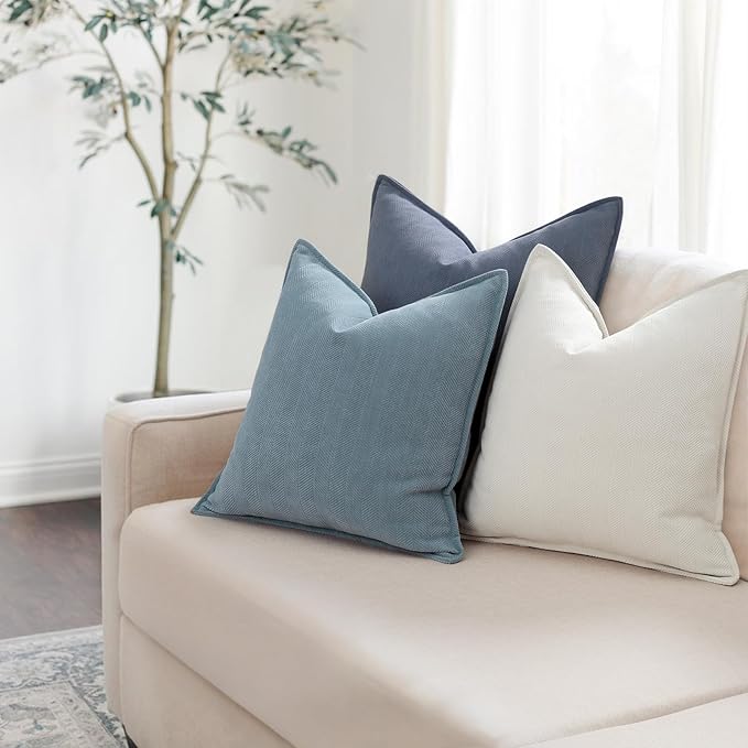 ZWJD Throw Pillow Covers 24x24 Set of 2 Chenille Pillow Covers with Elegant Design Soft and Luxurious Decorative Throw Pillows for Couch, Bed, and Home Decor,Light Blue