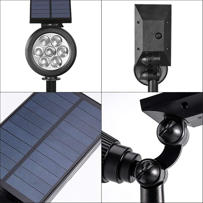 Solar Landscape Spotlights Outdoor, Bright 7-LED Spot Lights, Dusk-to-Dawn Waterproof Solar Powered Flag Pole Lights, Adjustable 2-in-1 Wall/Ground Lighting for Tree House Yard Garden (Warm White)