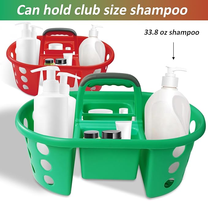 Large Shower Caddy Portable 2PC - Made in USA Plastic Jumbo Size Dorm Storage Candy Tote with Handle Shower Organizer for Bathroom, Pantry, Kitchen, College Dorm, Green/Red