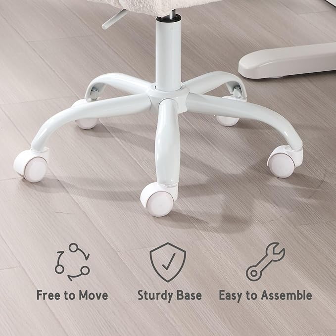 LukeAlon Kids Cute Swivel Desk Chair, Sherpa Child Study Chair with Rolling Wheels and Arms, Comfy Upholstered Height Adjustable Teen Vanity Chair for Home Bedroom School, White, XSXX403KC