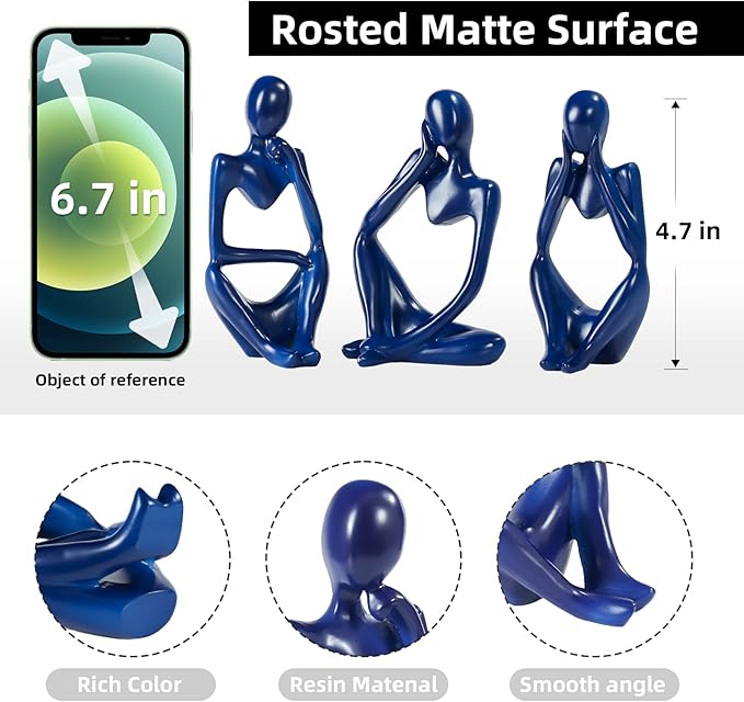 Thinker Statue Gold Decor Abstract Art Sculpture, Golden Resin Collectible Figurines for Home Living Room Office Shelf Decoration,Great Gifts Ideas (Blue)