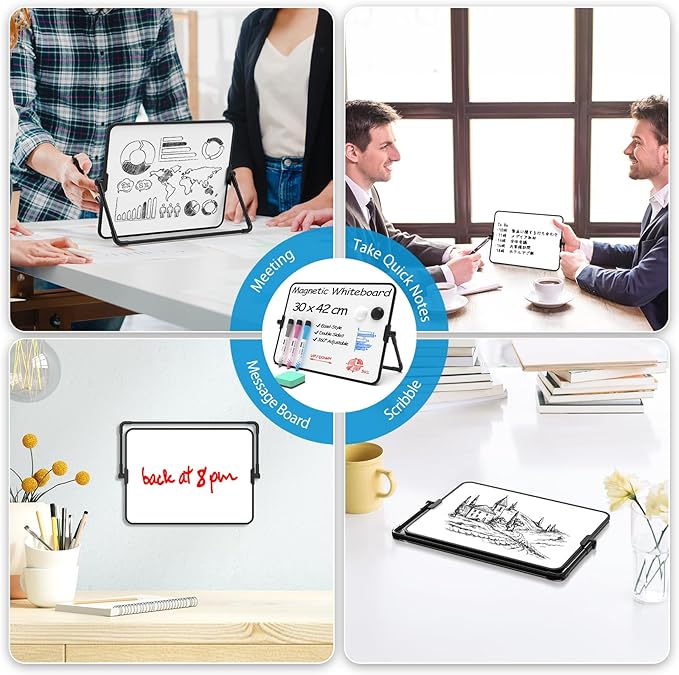 12x18cm Dry Erase White Board with Stand Erasable Whiteboard with Support School Presentation Board with Bracket Desk Stable Meeting Board for Noting Working Memo Home Business Office Supplies (A3)
