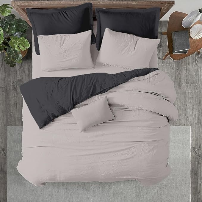 Kotton Culture 120"x98" 3 Pc Oversized King Duvet Cover Set 100% Egyptian Cotton - 600 TC Comforter Cover, Zipper Closure & Corner Ties - Fits Large King Inserts (Oversized King,Blended Grey)