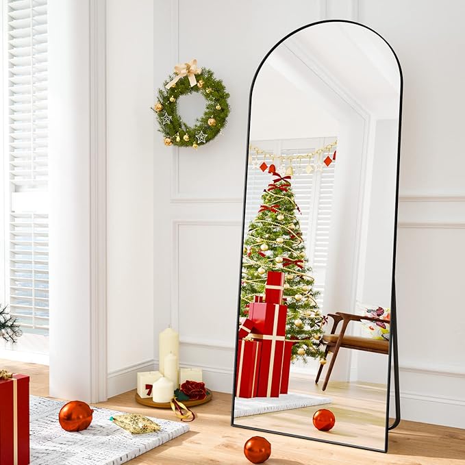 HARRITPURE 58"x18" Arched Full Length Mirror Free Standing Leaning Mirror Hanging Mounted Mirror Aluminum Frame Modern Simple Home Decor for Living Room Bedroom Cloakroom, Black