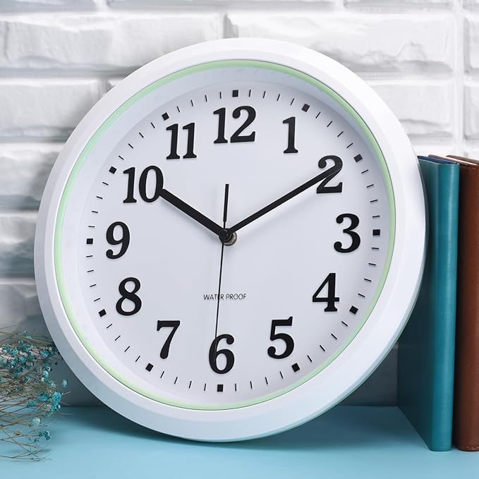 Caysie 12 Inch Sealed Indoor Outdoor Waterproof Wall Clock, Durable Silent Non-Ticking Battery Operated Quality Quartz Round Clock, Wall Decorative for Patio, Pool, Bathroom (Green)