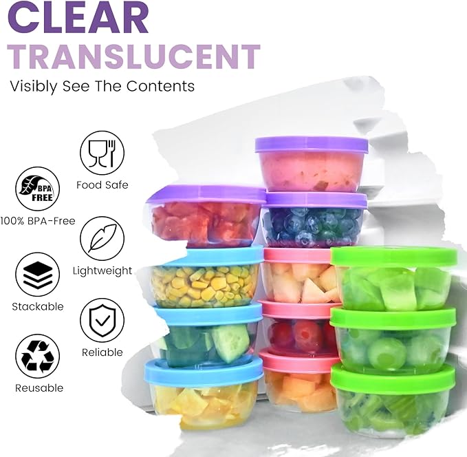 TOFLEN Reusable Small Freezer Containers 5 Oz Plastic Food Storage Containers with Screw On Lids, Leakproof & Airtight, Freezer Safe, Dishwasher Safe, Set of 12 Multicolor