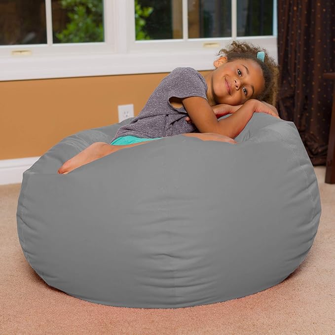Posh Creations Bean Bag Chair for Kids, Teens, and Adults Includes Removable and Machine Washable Cover, 38in - Large, Solid Gray (BLG-BP004)