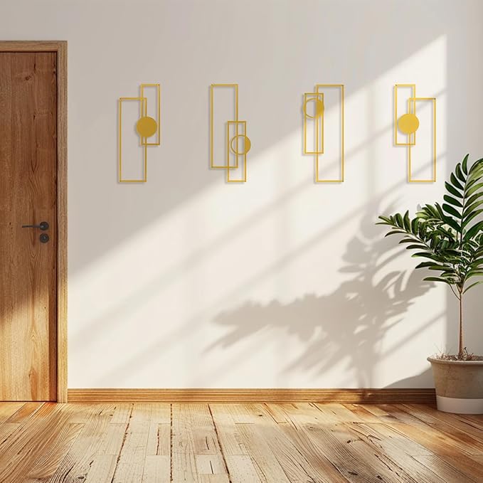 Art3d Metal Wall art, 4 Pieces Abstract Wall Decor for Living Room Dining Room Hallway, 3D Textured Metal Wall Sculptures, Line Art Wall Décor, Minimalist Wall Art Style