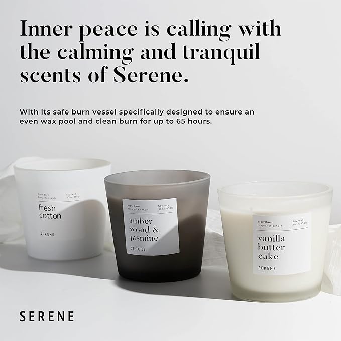Hidden Label Large Scented Candle, Amber Wood & Jasmine, 30oz 3 Wick Huge Candle, Serene Collection Slow Burn Natural Soy Candles for Home Scented