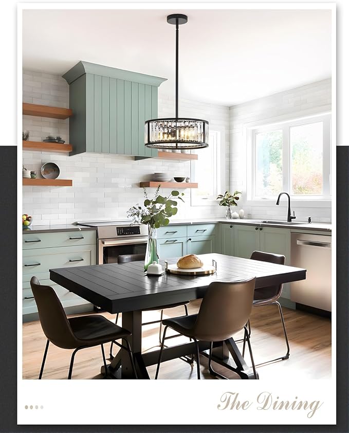 Black Flush Mount Ceiling Light, 2- Light Caged Crystal Chandelier, Small Drum Hallway Light fixtures Ceiling Mount (14 INCH Black Pendant Light(3-Light))