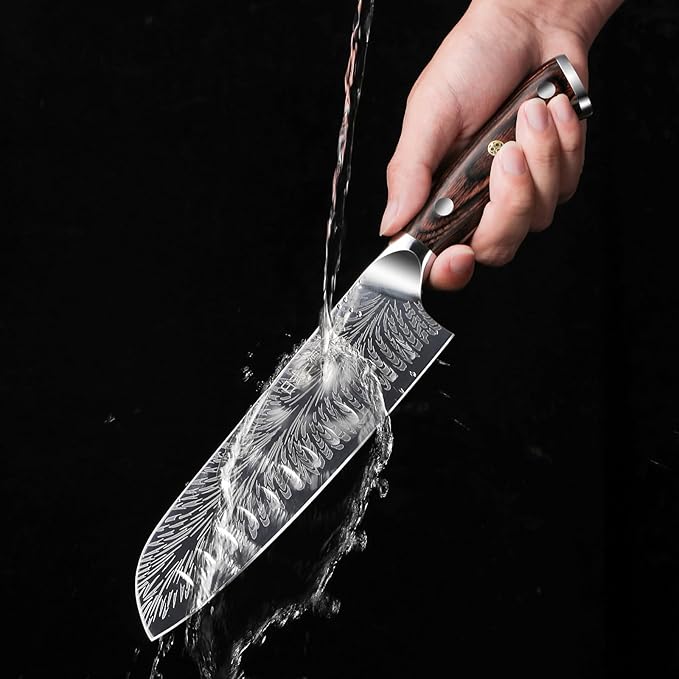 Plys Sharp Santoku Knife for Kitchen: Japanese 7 Inch Professional Chef Knives Stainless Steel Sharp Cutting Meat Cooking Cleaver