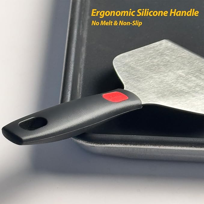 Vovoly Wide Griddle Scraper, 4.3“x4.3'' Smashed Burger Scraper Grill Scraper Spatula Burger Turner - Full Tang Silicon Handle Professional Grade Grill Accessories, Knife Grade Stainless Steel