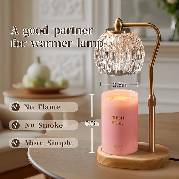 Goodpick Fresh Rose Candles for Women, Pink Candle, Soy Wax 22oz Large 120 Hours Burn, Stress Relief Aromatherapy Candles