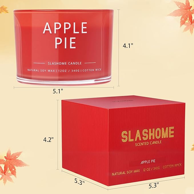 Apple Pie Fall Candle, Large 12oz 3 Wick Luxury Candle, Elegant Autumn Gift for Women & Men, 60+ Hour Burn Time & Non-Toxic, Cozy Fall & Halloween Home Decor
