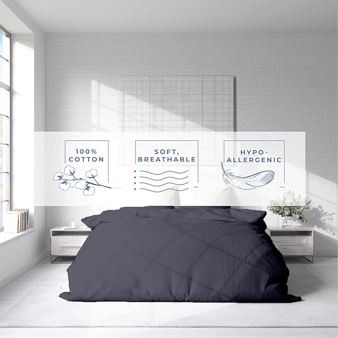 Kotton Culture 3 Pc Twin Size Duvet Cover Set- 100% Egyptian Cotton Sateen 600 Thread Count Ultra Soft Premium Durable Comforter Cover Zipper Closure & Corner Ties (Dark Grey, Twin/Twin XL 68" X 90")