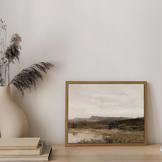 Floating Framed Vintage Canvas Wall Art Decor – Scenic Landscape Paintings Pictures Prints, Nature Countryside Wall Decor for Living Room Bedroom Office and Home Decoration 12x16 inch