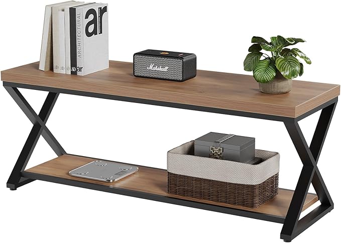 IBF Wood Entryway Bench, Wooden and Metal Bedroom Indoor Bench, Industrial Shoe Bench with Storage and Seating, Farmhouse Entry Bench for Foyer Entrance Hallway Living Dining Room, Rustic Oak, 47 Inch