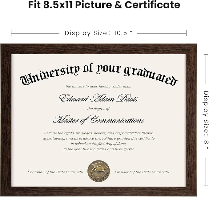 upsimples Certificate Frame with High Definition Glass, 8.5 by 11 Picture Diploma Document Frames for Wall and Tabletop, Brown 5 Pack