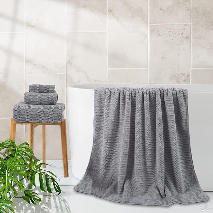 8 Piece Oversized Bath Towels Set Gray,2 Extra Large Bath Towel Sheets,2 Hand Towels and 4 Washcloths 600 GSM Highly Absorbent Quick Dry Towels Set for Bathroom Hotel