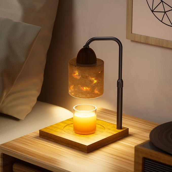 Candle Warmer Lamp With Timer, Adjustable Height Dimmable for Bedroom, Wax Lamp for Scented Candles With Marble, 2 Bulbs House Warming Gifts for Mom (Cylinder)