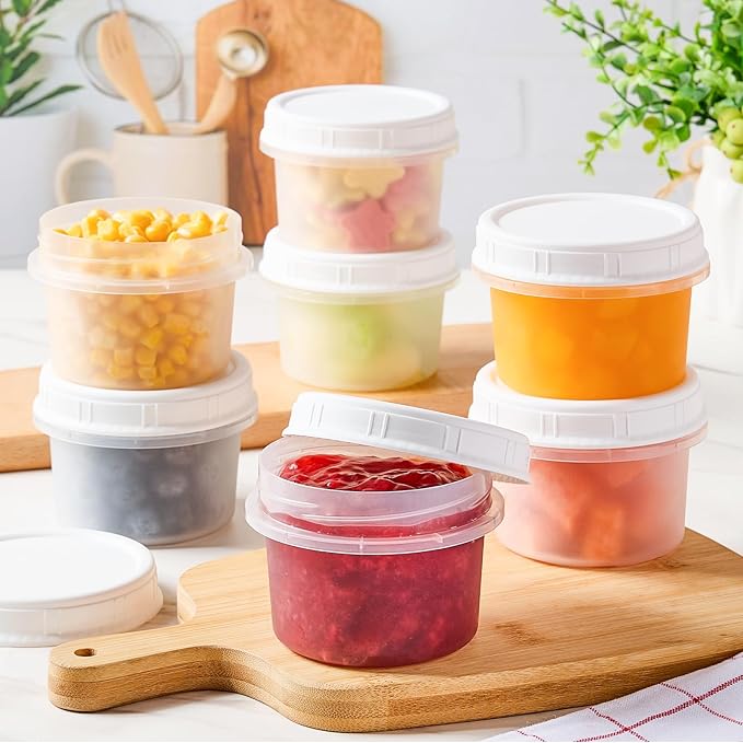 TUZAZO 8 Oz Food Storage Containers with Screw Lids, 12-Count BPA Free Small Snack Plastic Freezer Container for Sauce, Jam and Puree, Reusable Plastic Ice Cream Containers