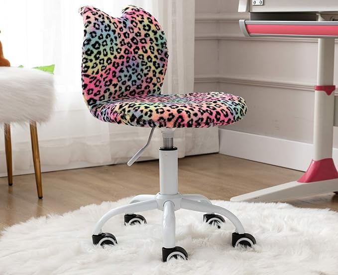 Swivel Kids Desk Chair Adjustable Rolling Student Chair Living Room Thick Padded Children Chair for Girls and Boys (Leopard)