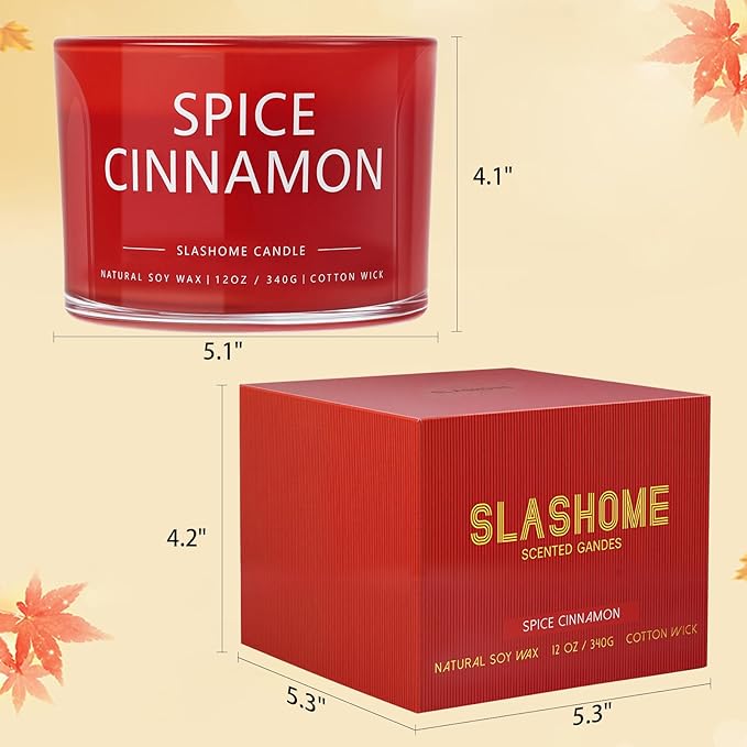 Cinnamon Spice Fall Candle, Large 3 Wick 12oz Luxury Candle, Elegant Autumn Gift for Women & Men, 60+ Hour Burn Time & Non-Toxic, Cozy Fall & Halloween Home Decor