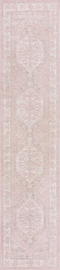Unique Loom Outdoor Traditional Collection Area Rug - Valeria (2' 7" x 12' 2" Runner, Pink/ Ivory)