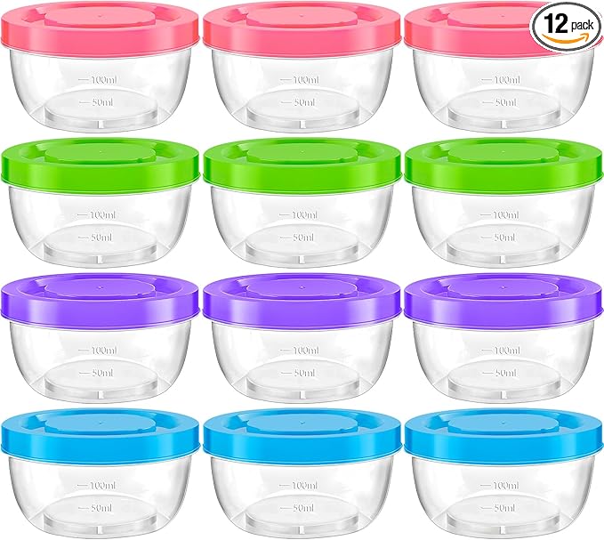 TOFLEN Reusable Small Freezer Containers 5 Oz Plastic Food Storage Containers with Screw On Lids, Leakproof & Airtight, Freezer Safe, Dishwasher Safe, Set of 12 Multicolor