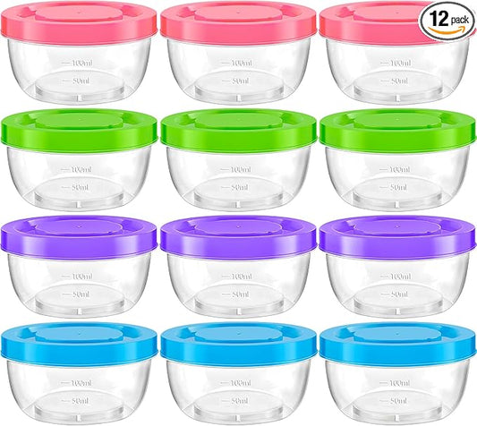 TOFLEN Reusable Small Freezer Containers 5 Oz Plastic Food Storage Containers with Screw On Lids, Leakproof & Airtight, Freezer Safe, Dishwasher Safe, Set of 12 Multicolor