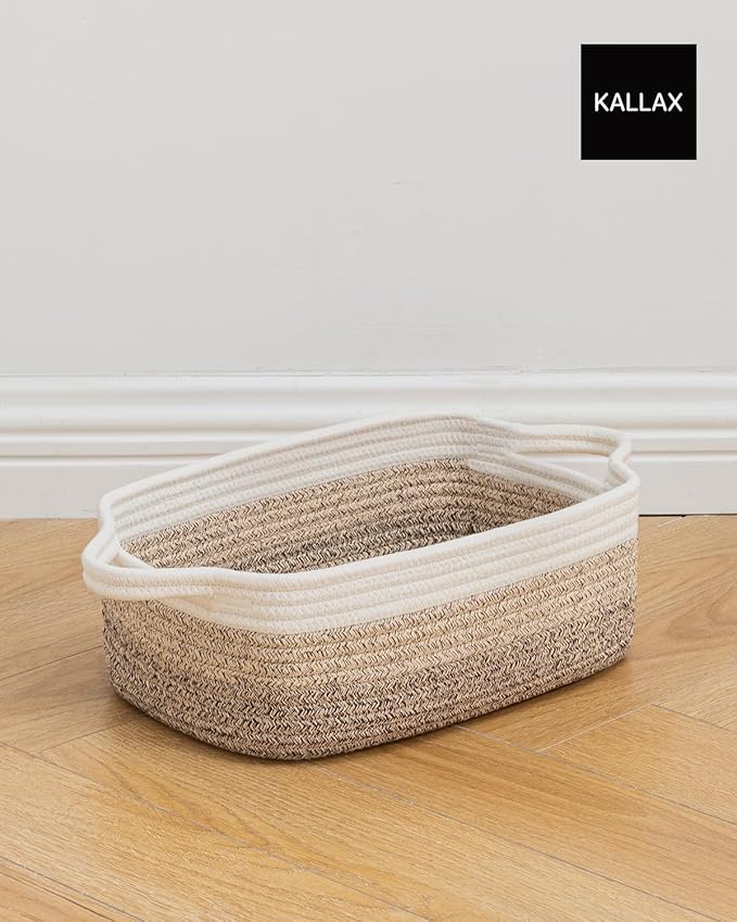 KALLAX Small Woven Basket, 12 x 8 x 4.5 Inches, Small Storage Baskets for Organizing, Gift Baskets Empty, Cute Rope Shelf Closet Storage Bins for Shelves, Dog Toy Basket, Gradient Brown