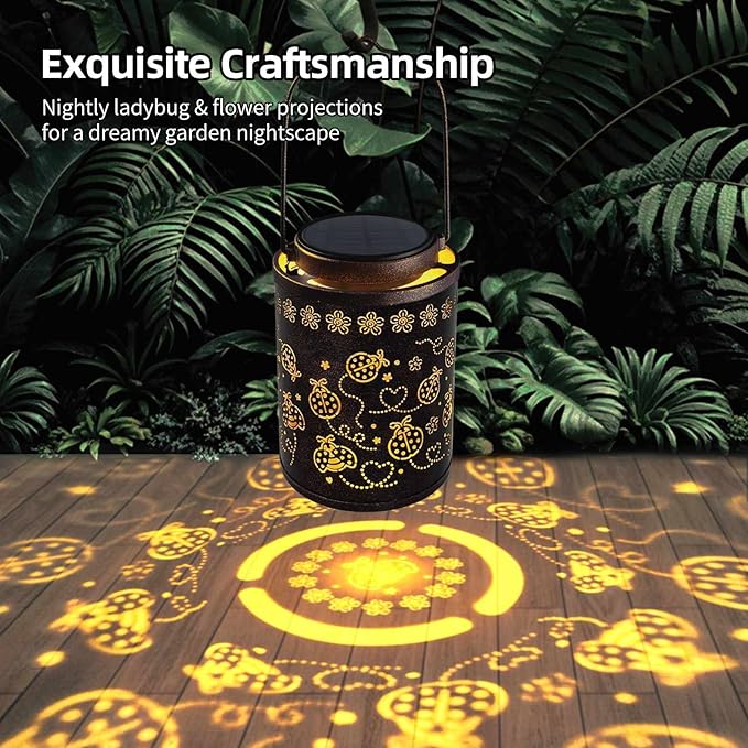 Upgraded Ladybug Solar Lights for Outside Garden Decor, Waterproof Hanging Metal Lanterns Outdoor Solar Lights for Yard, Patio, Porch, Fence - Birthday Gifts for Women, Mom, Grandma