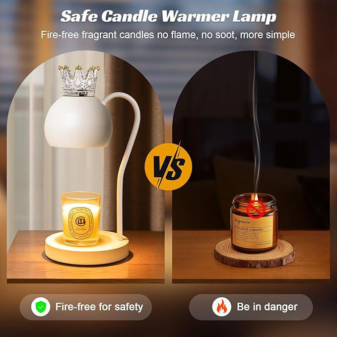 Elegant Electric Candle Warmer Lamp with Timer, Crown Design – Scented Jar Candle Melter for Home Decor, Housewarming, Birthday, and Christmas (Includes 2 Bulbs)