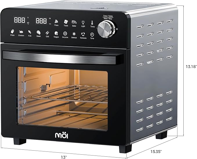 MOI 1500W Air Fryer Toaster Oven - Convection Toaster Oven Air Fryer Combo with 12 Presets - Countertop Ovens for Baking & Frying with Digital Display, Dual Heating, Rotisserie & Dehydrate Function