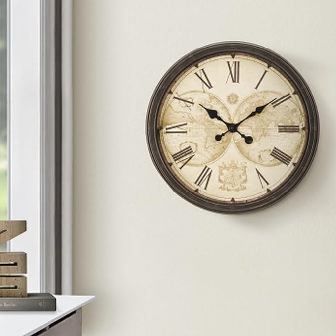 20 Inch Retro Farmhouse Wall Clock, Vintage Silent Non-Ticking, Battery Operated Decorative Clock for Living Room, Kitchen, Bedroom, Office and Home Decor,Brown Roman Number