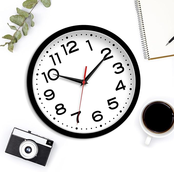 Wall Clock 14 Inch Large Silent Non-Ticking Modern Clock Battery Operated Classic Simple Minimalist Analog Decorative for Kitchen, Living Room,Office, Bedroom, Bathroom (Black)