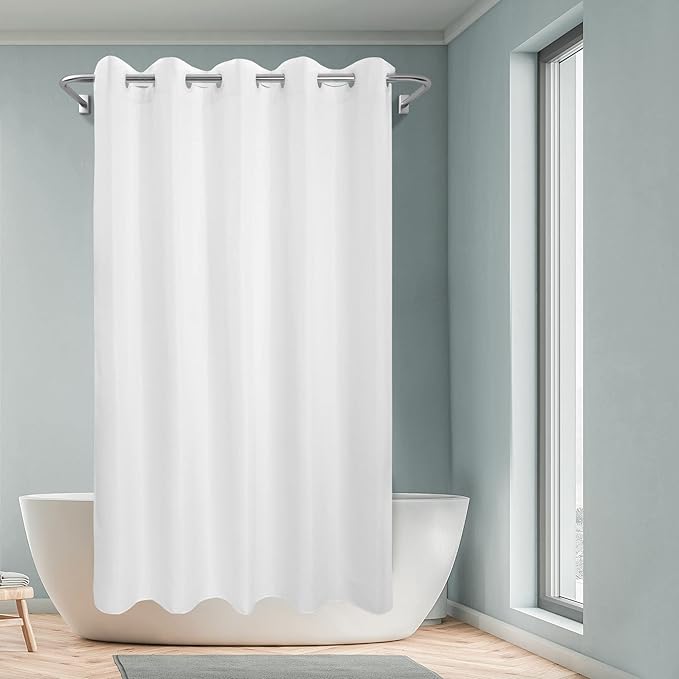 No Hook Long Shower Curtain or Liner Soft Microfiber - 78" Length Fabric Shower Curtain Liner Set, Machine Washable & Water Repellent, White, 71x80