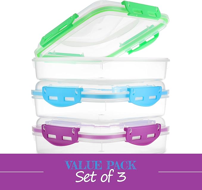 Tafura Kids 3 Pack Sandwich Containers, BPA Free Plastic, Microwave and Dishwasher Safe, Designed with Kid Friendly Lids