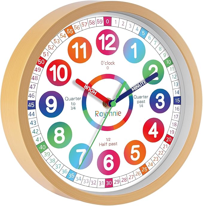 Learning Clock for Kids Telling Time Easily Teaching Clock Silent Non Ticking Battery Operated Colorful Teaching Time Large Clock Decorative for Kids Room Classroom School Playroom (14 Inch)