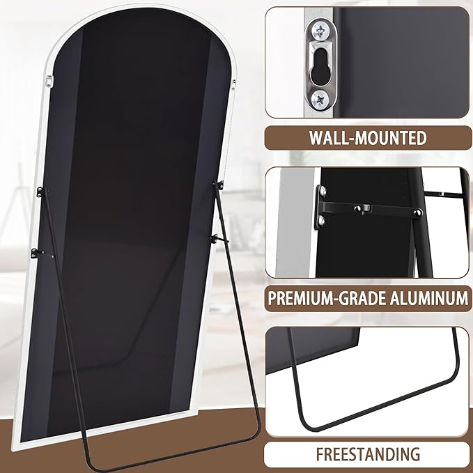 OGCAU Full Length Mirror, 76"x34" Arched-Top Floor Mirror, Hanging or Leaning, Standing Body Mirror, Wall Mounted with Aluminum Frame for Living Room (White)