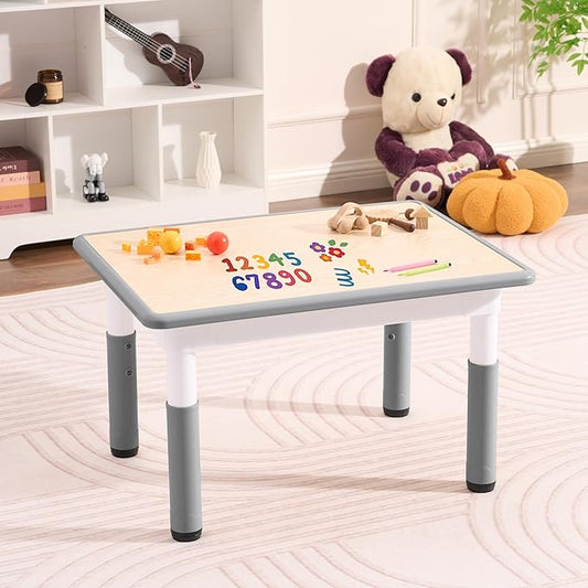 Toddler Table, 7 Level Height Adjustable Kids Play Furniture for Ages 3-8, Rectangular Plastic, 23.6" W x31.5 L, Multi-Activity Desk with Graffiti Desktop for Home & Daycare