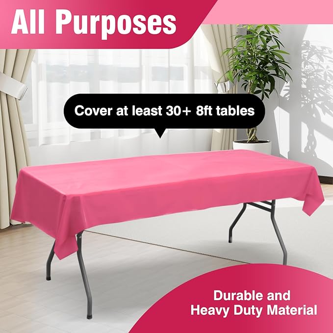 Craft And Party Fuchsia Plastic Table Cover Roll, 40Inch X 300Feet Disposable Plastic Tablecloth, Banquet Rectangle Tablecover Roll