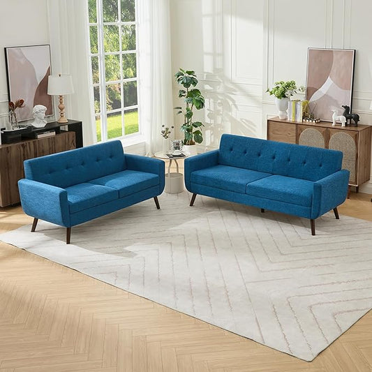 Tbfit Mid Century Modern Sofa Couch, Blue, Loveseat & Standard Sofa