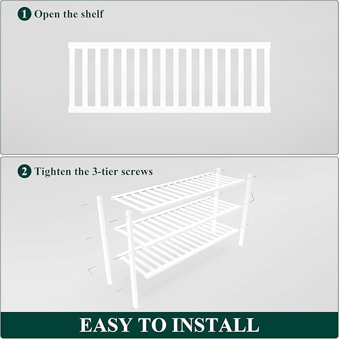 Smiry Bamboo Shoe Rack for Closet, 3 Tier Long Wooden Stackable Shoe Organizer, Free Standing Shoes Storage Shelf for Entryway, Front Door Entrance, White