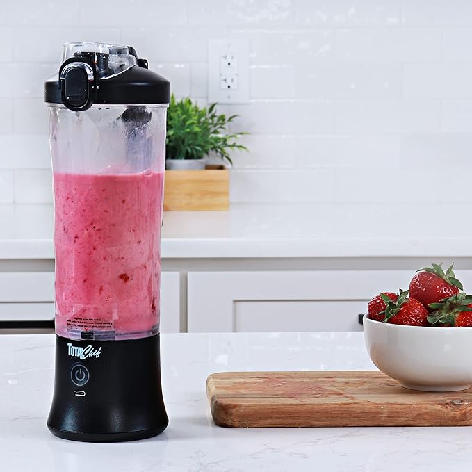 Total Chef Portable Blender - USB Rechargeable Personal Smoothie Mixer, Protein Shake Maker, Cordless Travel Mini Licuadora, Blend Frozen Fruit, Drink Milkshake On The Go,Ice Crusher 20 OZ, Black