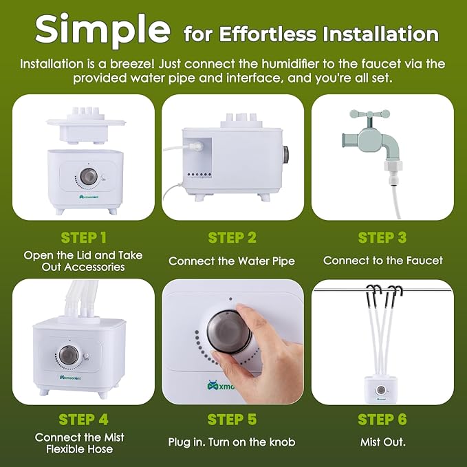 Mxmoonant Ultrasonic Humidifier Automatic Water Filling, 0-600ml/H Adjustable Mist Maker, 4 Directions Making Fog, For Plant, Greenhouse, Reptile, Room Humidification