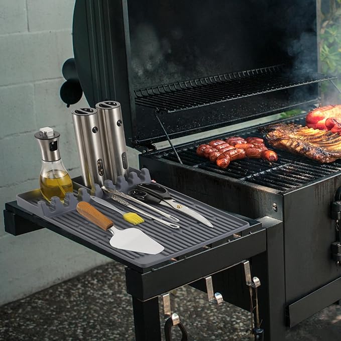 Silicone Grill Mat for Blackstone Silicone Griddle Tools Mat with Drip Pad Grill Pad for Outdoor Grill Kitchen Countertop (Gray)