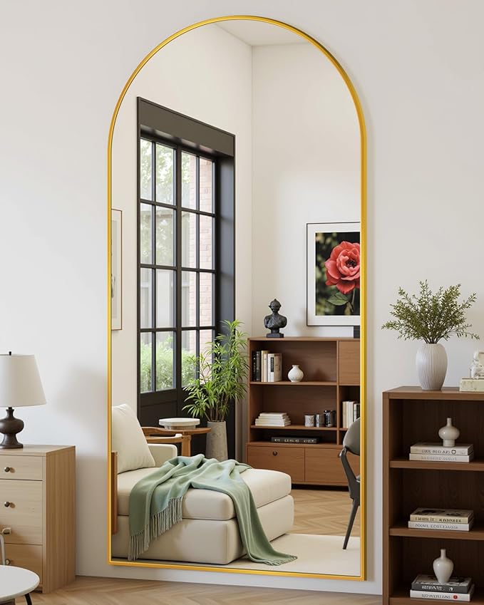 Suidia Full Length Mirror, 71"x26" Floor Standing Mirror Freestanding, Full Body Mirrors with Stand for Bedroom, Hanging Mounted for Living Room Cloakroom, Gold, Arched Style