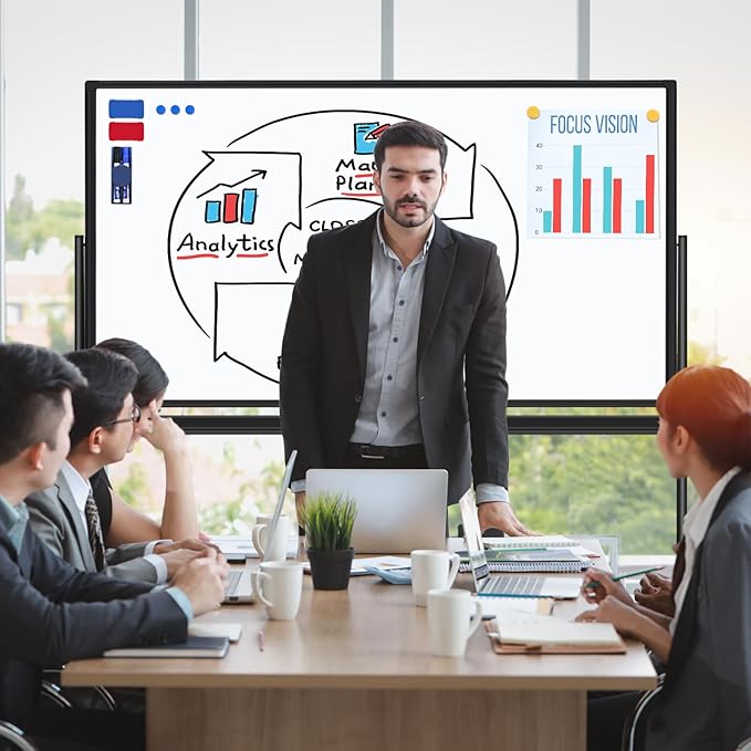 H-Qprobd Dry Erase Board with Stand 72"x40" Magnetic Mobile Whiteboard on Wheels Double-Sided Rolling Whiteboard for Office, Home & School